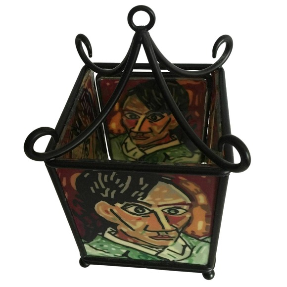 Pablo Picasso Cubism Self Portrait Glass & Iron Lantern Tea Light Candle Holder - Picture 3 of 7